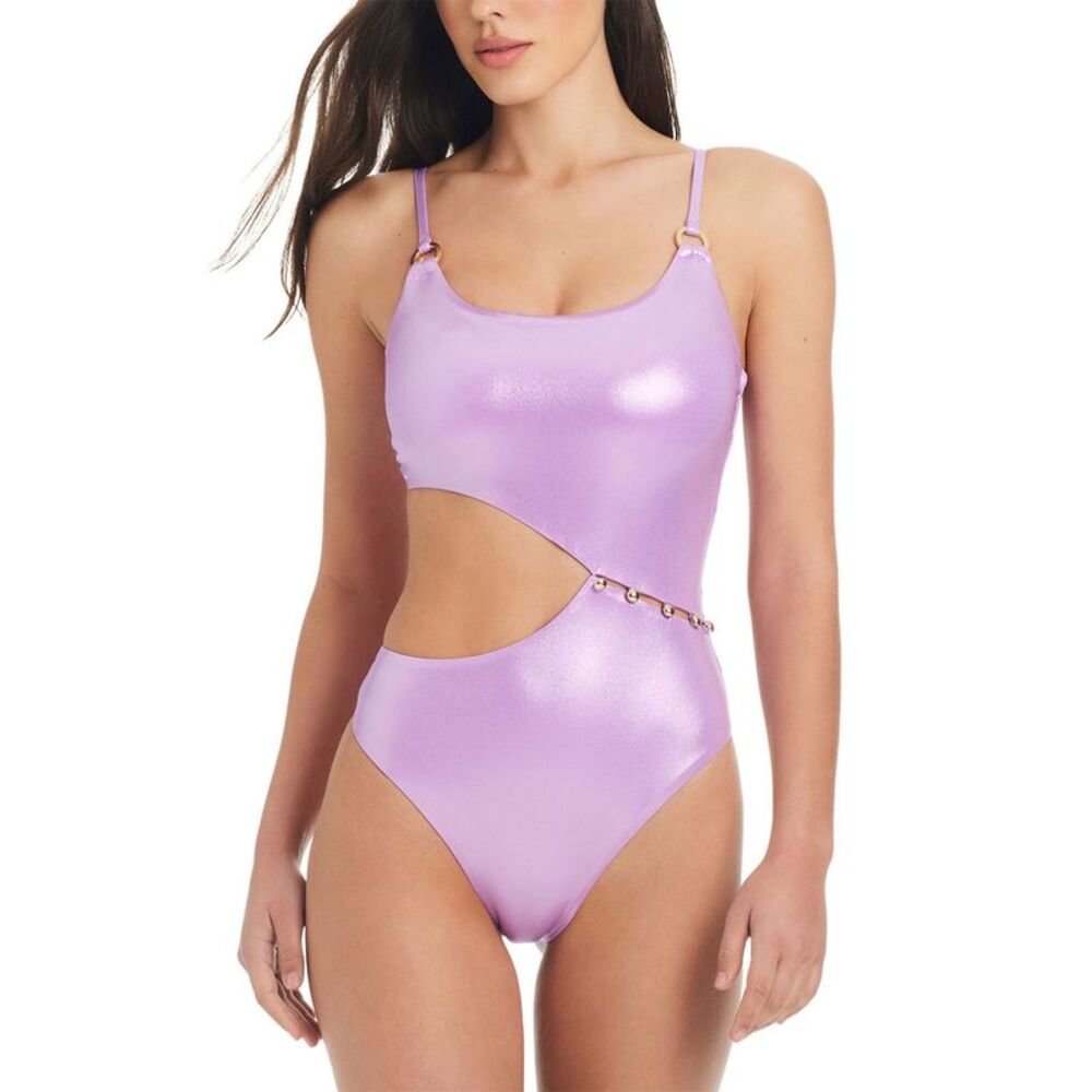 Red Carter Womens Shimmer Asymmetric One-Piece Swimsuit Large Grace - NWT $198